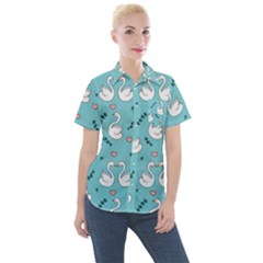 Elegant-swan-pattern-design Women s Short Sleeve Pocket Shirt