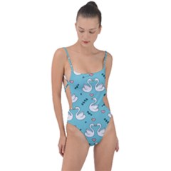 Elegant-swan-pattern-design Tie Strap One Piece Swimsuit
