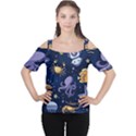 Marine seamless pattern thin line memphis style Cutout Shoulder Tee View1