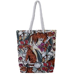 Natural Seamless Pattern With Tiger Blooming Orchid Full Print Rope Handle Tote (small) by BangZart
