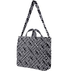 Linear Black And White Ethnic Print Square Shoulder Tote Bag