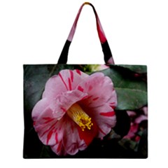 Striped Pink Camellia Ii Zipper Mini Tote Bag