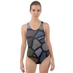 Cartoon Colored Stone Seamless Background Texture Pattern   Cut-out Back One Piece Swimsuit