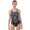 Cartoon colored stone seamless background texture pattern   Cut-Out Back One Piece Swimsuit View1