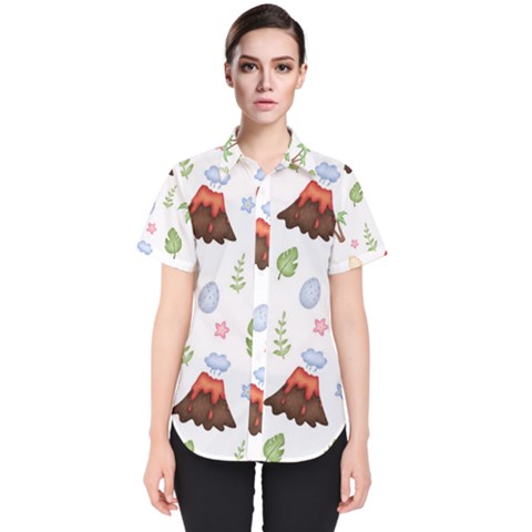 Cute Palm Volcano Seamless Pattern Women s Short Sleeve Shirt by BangZart