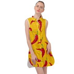 Chili Vegetable Pattern Background Sleeveless Shirt Dress by BangZart