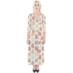Seamless Pattern Colorful Easter Egg Flat Icons Painted Traditional Style Quarter Sleeve Wrap Maxi Dress