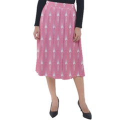 White And Pink Art-deco Pattern Classic Velour Midi Skirt 