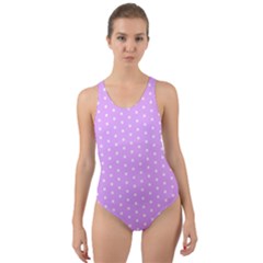 White Polka Dot Pastel Purple Background, Pink Color Vintage Dotted Pattern Cut-out Back One Piece Swimsuit