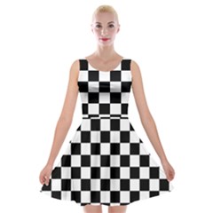 Black And White Chessboard Pattern, Classic, Tiled, Chess Like Theme Velvet Skater Dress by Casemiro