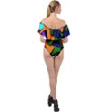 Trippy paint splash, asymmetric dotted camo in saturated colors Off Shoulder Velour Bodysuit  View2