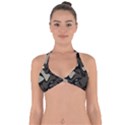 Trippy sepia paint splash, brown, army style camo, dotted abstract pattern Halter Neck Bikini Top View1