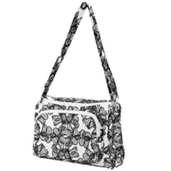 Stylized Botanical Motif Black And White Print Front Pocket Crossbody Bag