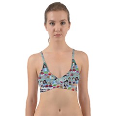 Kawaii Collage Teal  Ombre Wrap Around Bikini Top