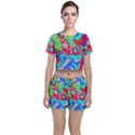 Colorful distorted shapes on a grey background                                                    Crop Top and Shorts Co-Ord Set View1