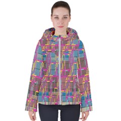 Colorful Shapes Texture                                                  Women s Hooded Puffer Jacket