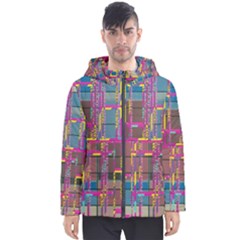 Colorful Shapes Texture                                                   Men s Hooded Puffer Jacket