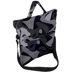 Trippy, Asymmetric Black And White, Paint Splash, Brown, Army Style Camo, Dotted Abstract Pattern Fold Over Handle Tote Bag by Casemiro