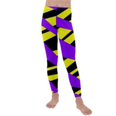 Abstract Triangles, Three Color Dotted Pattern, Purple, Yellow, Black In Saturated Colors Kids  Lightweight Velour Leggings by Casemiro