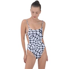 Black And White Ethnic Print Tie Strap One Piece Swimsuit