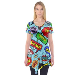 Comic Bubbles Seamless Pattern Short Sleeve Tunic 