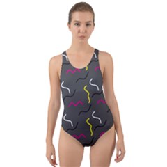 Gray Pattern Cut-out Back One Piece Swimsuit