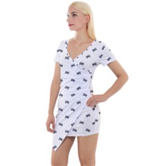 Vintage Car Motif Prin Pattern 2001 Short Sleeve Asymmetric Mini Dress