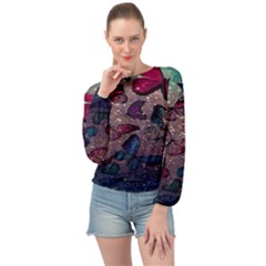 Glitter Butterfly Banded Bottom Chiffon Top