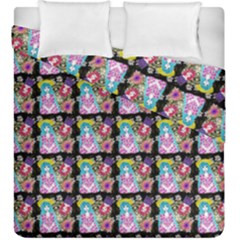 Blue Haired Girl Pattern Black Duvet Cover Double Side (king Size)