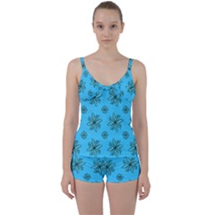 Blue Repeat Pattern Tie Front Two Piece Tankini