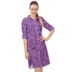 Purple Big Cat Pattern Long Sleeve Mini Shirt Dress by Angelandspot