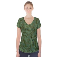 Green Army Camouflage Pattern Short Sleeve Front Detail Top by SpinnyChairDesigns