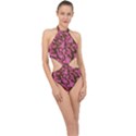 Pink and Brown Camouflage Halter Side Cut Swimsuit View1