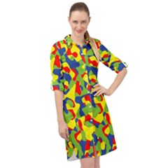 Colorful Rainbow Camouflage Pattern Long Sleeve Mini Shirt Dress by SpinnyChairDesigns