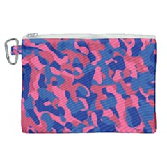 Blue And Pink Camouflage Pattern Canvas Cosmetic Bag (xl) by SpinnyChairDesigns