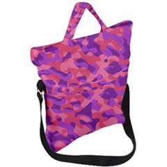 Pink And Purple Camouflage Fold Over Handle Tote Bag by SpinnyChairDesigns
