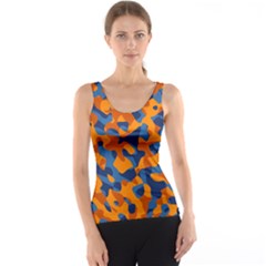 Blue And Orange Camouflage Pattern Tank Top by SpinnyChairDesigns