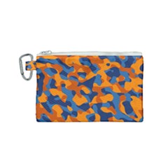 Blue And Orange Camouflage Pattern Canvas Cosmetic Bag (small) by SpinnyChairDesigns