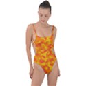 Orange and Yellow Camouflage Pattern Tie Strap One Piece Swimsuit View1