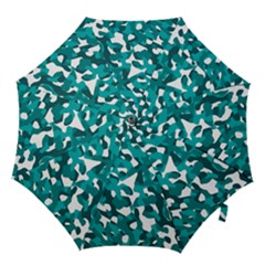 Teal And White Camouflage Pattern Hook Handle Umbrellas (small) by SpinnyChairDesigns