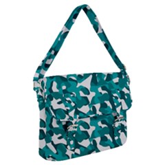 Teal And White Camouflage Pattern Buckle Messenger Bag by SpinnyChairDesigns