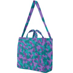 Purple And Teal Camouflage Pattern Square Shoulder Tote Bag by SpinnyChairDesigns
