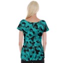 Black and Teal Camouflage Pattern Cap Sleeve Top View2