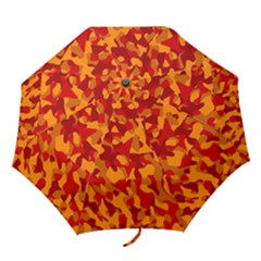 Red And Orange Camouflage Pattern Folding Umbrellas by SpinnyChairDesigns