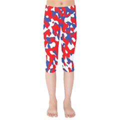 Red White Blue Camouflage Pattern Kids  Capri Leggings  by SpinnyChairDesigns