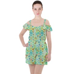 Bright Mosaic Ruffle Cut Out Chiffon Playsuit