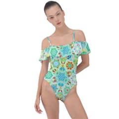 Bright Mosaic Frill Detail One Piece Swimsuit