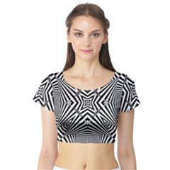 Black And White Line Art Pattern Stripes Short Sleeve Crop Top