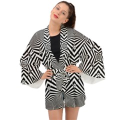 Black And White Line Art Pattern Stripes Long Sleeve Kimono