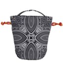 Black and White Intricate Pattern Drawstring Bucket Bag View2